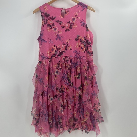 Justice pink flouncy multi print floral tiered feminine flirty dress - Picture 14 of 15